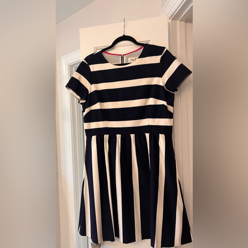 Eliza J Navy and White Striped Fit & Flare Dress